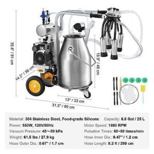 VEVOR Electric Cow Milking Machine Milking Equipment 25L 304 Stainless Steel - Image 7