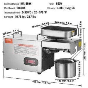 VEVOR Electric Oil Press Machine 850W Stainless Steel Oil Extractor Sesame Seeds - Image 7