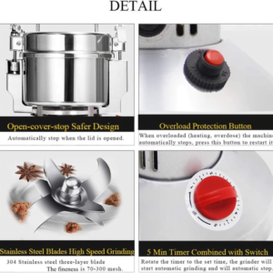 300G Electric Grain Mill Grinder Safety Upgraded Spice Grinder Pulverizer Stainl - Image 8