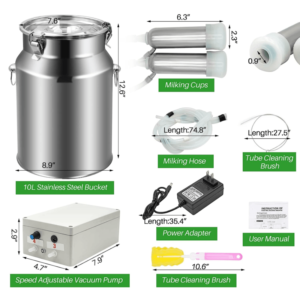 10L Milking Machine Electric Milker for Cow with Bucket Automatic Portable Plug- - Image 3