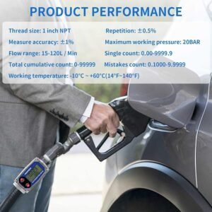 Digital Turbine Flow Meter Digital LCD Display with NPT Counter Gas Oil Fuel - Image 4
